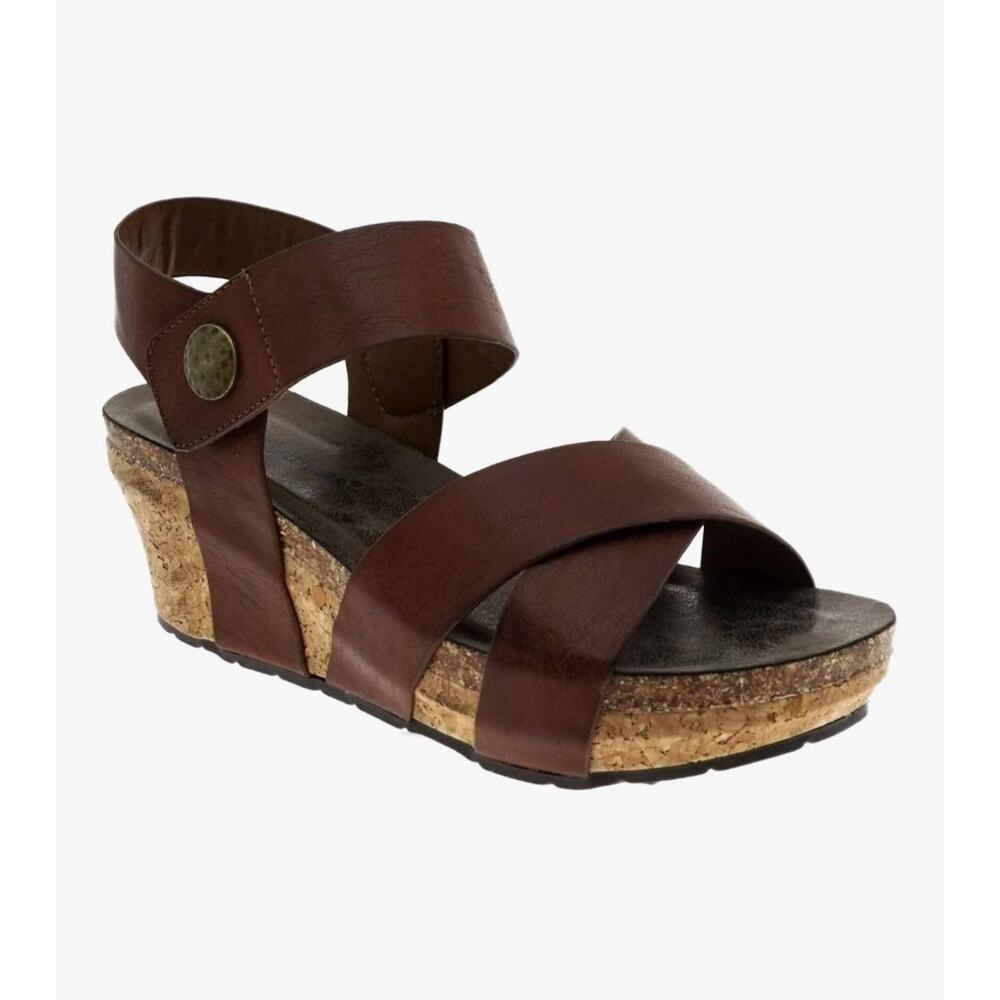 Pierre Dumas Chantal 4 Whiskey Brown Women's 6.5 Wedge Heeled Sandals New!
